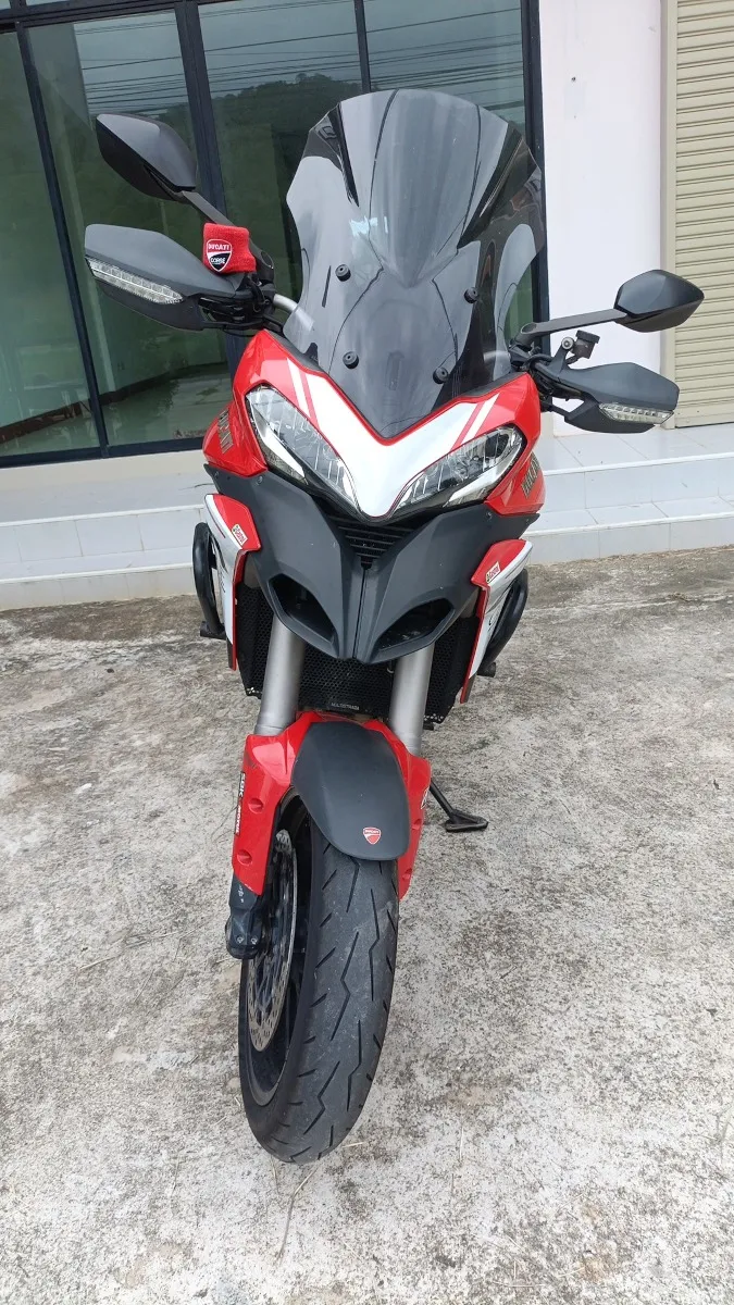 Front portrait of Ducati Multistrada 1200S parked on pavement