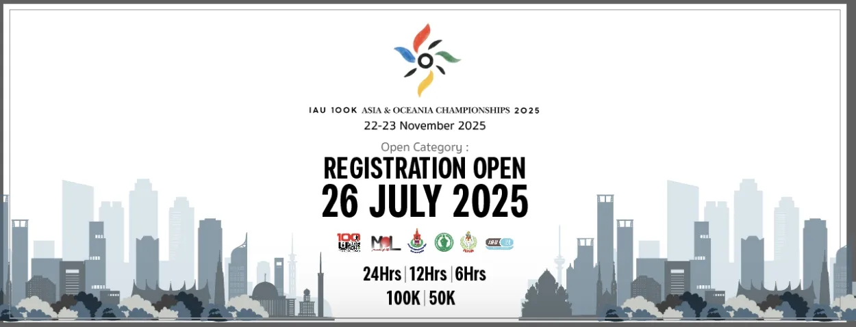 IAU 100K Asia & Oceania Championships 2025 official event banner in Bangkok.