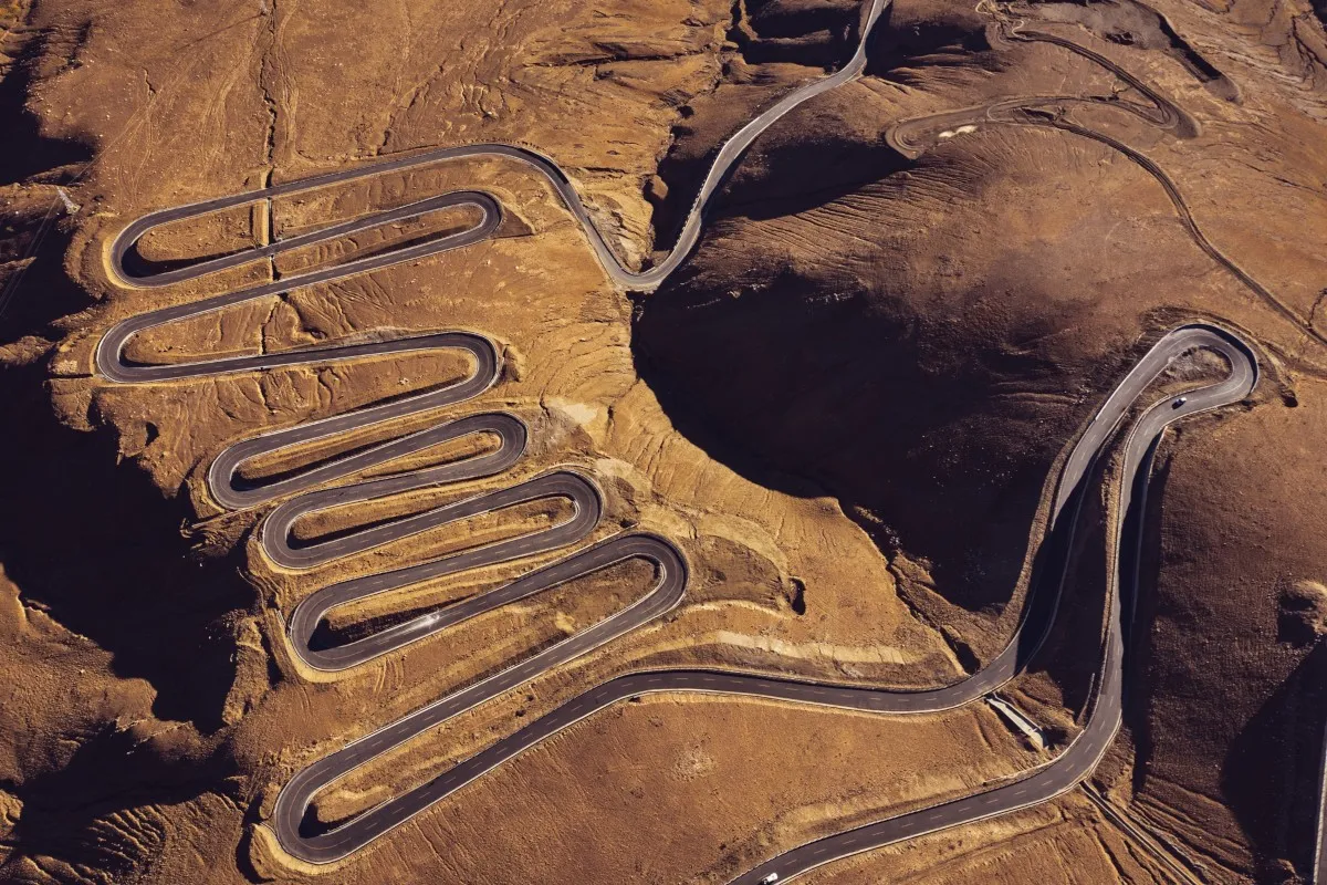 Serpentines in the mountains bird's view