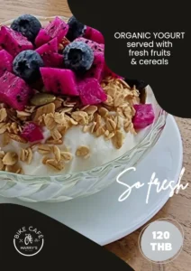 Organic Yogurt served with fresh Fruits & Cereals